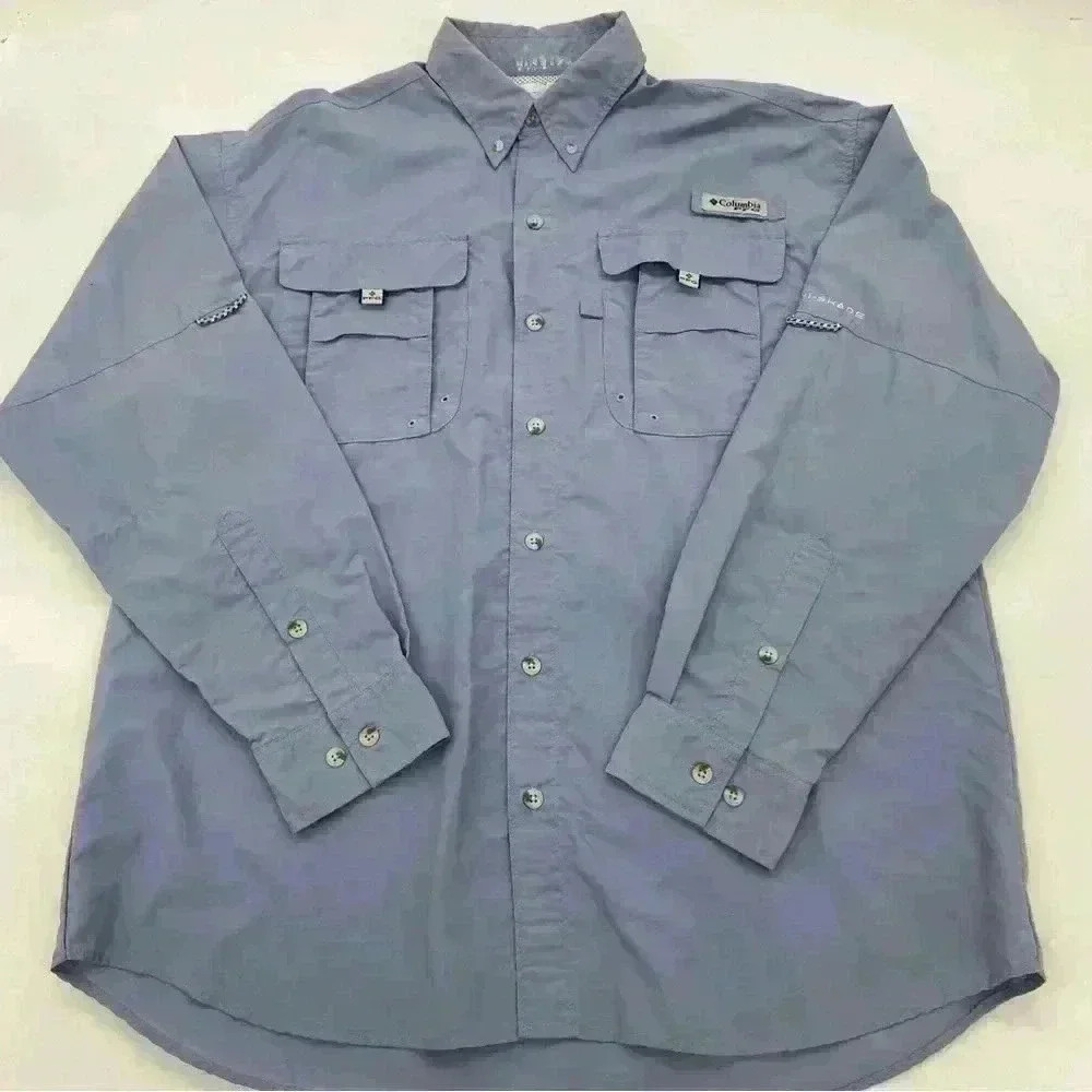 Columbia PFG Men’s Fishing Button Down Shirt With Omni-Shade Blue Size Medium